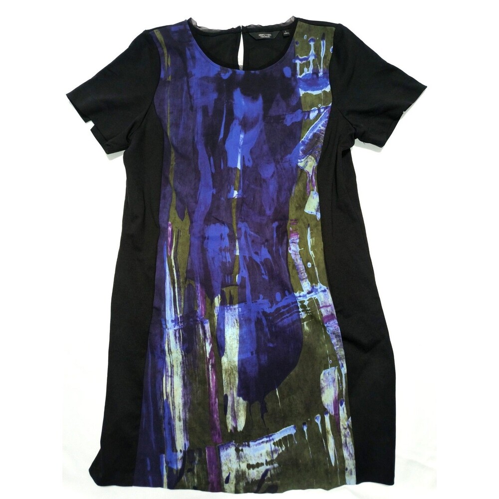 Simply Vera Vera Wang Womens L Black Purple Abstract Print Short Sleeve Dress